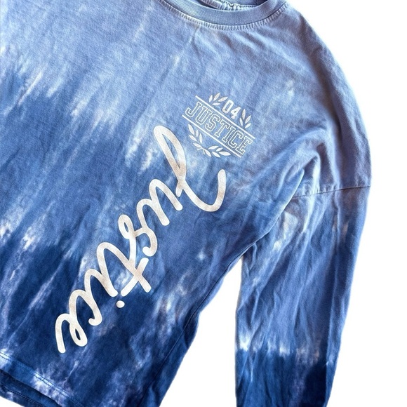 Justice Girls Blue Tie Dye  Long Sleeve Tee Shirt Size 7/8 - Picture 4 of 7